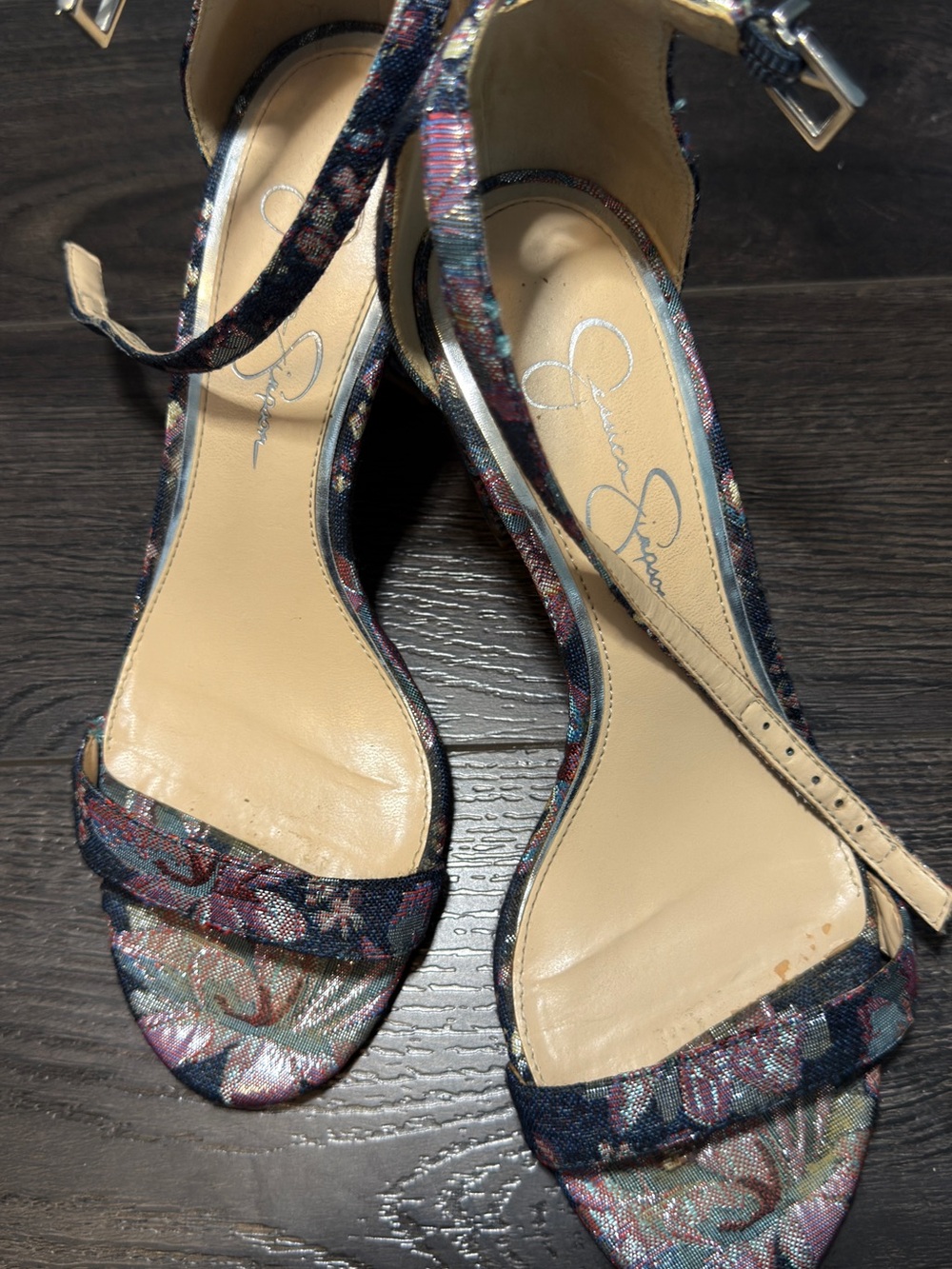 Jessica Simpson Navy Floral Ankle-Strap Heels